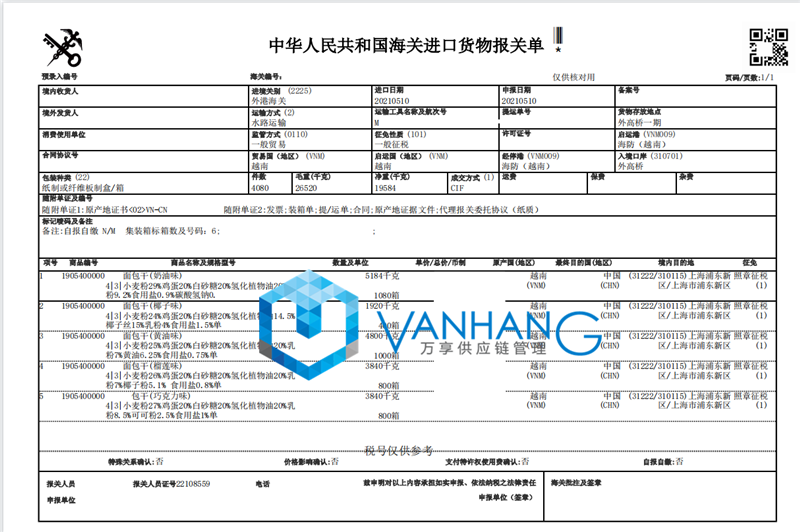 越南面包干進(jìn)口報(bào)關(guān)資料